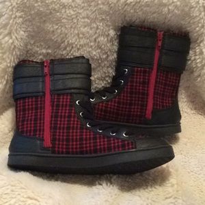 Unleashed Red and Black Plaid Booties.
